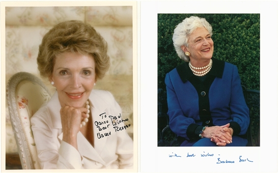 Lot of (2) First Ladies Signed & Inscribed 8x10 Photographs: Barbara Bush & Nancy Reagan (JSA)